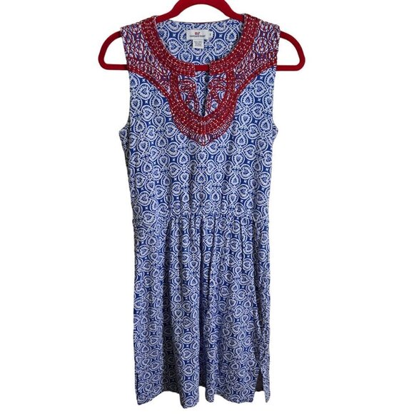 Vineyard Vines Tile Print Embroidered Jersey Knit Dress Size S - Picture 1 of 7